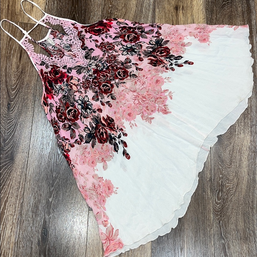Free People “Floral Haze” Lace Trim Mini Slip Dress in “Tea Combo” 💕 - Picture 8 of 12